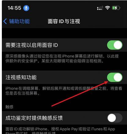 三角镇苹果14维修网点分享iPhone14注视感知功能有什么用 